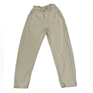 Zara Neutral Minimalist High Waisted Paperbag Baggy Biege Jeans Pants Size 2